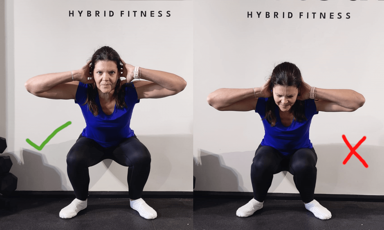 image showing knees correct and incorrect during squat